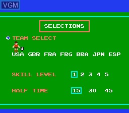 Menu screen of the game Soccer on Nintendo NES