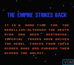 Menu screen of the game Star Wars - The Empire Strikes Back on Nintendo NES