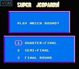 Menu screen of the game Super Jeopardy! on Nintendo NES