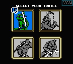 Menu screen of the game Teenage Mutant Ninja Turtles II - The Arcade Game on Nintendo NES