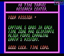 Menu screen of the game Time Lord on Nintendo NES
