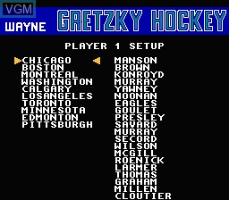 Menu screen of the game Wayne Gretzky Hockey on Nintendo NES