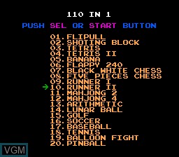 In-game screen of the game 110-in-1 on Nintendo NES