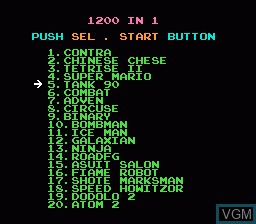 In-game screen of the game 1200-in-1 on Nintendo NES