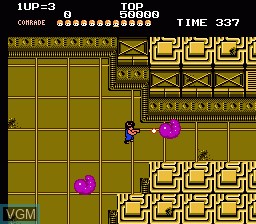 In-game screen of the game Alien Syndrome on Nintendo NES