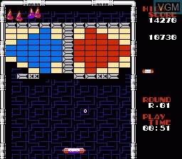 In-game screen of the game Arkanoid II on Nintendo NES