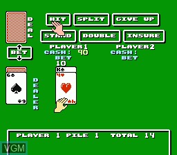 In-game screen of the game Blackjack on Nintendo NES