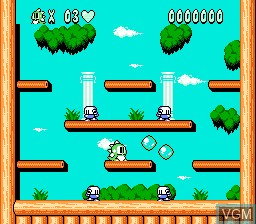 In-game screen of the game Bubble Bobble Part 2 on Nintendo NES