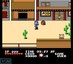 In-game screen of the game Cowboy Kid on Nintendo NES
