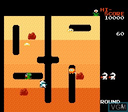 In-game screen of the game Dig Dug on Nintendo NES