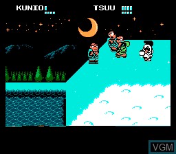 In-game screen of the game Downtown Special - Kunio-kun no Jidaigeki Dayo Zenin Shuugou! on Nintendo NES