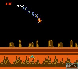 In-game screen of the game Exerion on Nintendo NES