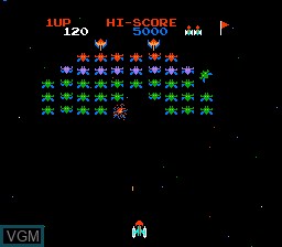 In-game screen of the game Galaxian on Nintendo NES