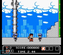 In-game screen of the game Hammerin' Harry on Nintendo NES