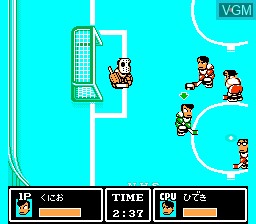 In-game screen of the game Ike Ike! Nekketsu Hockey-bu - Subette Koronde Dairantou on Nintendo NES