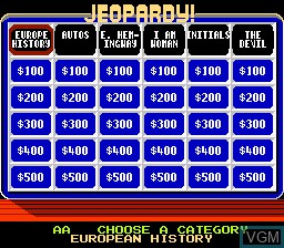 In-game screen of the game Jeopardy! on Nintendo NES