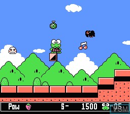 In-game screen of the game Kero Kero Keroppi no Daibouken 2 - Donuts Ike ha Oosawagi! on Nintendo NES