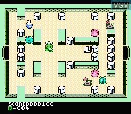In-game screen of the game Keroppi to Keroriinu no Splash Bomb! on Nintendo NES