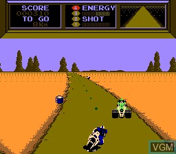 In-game screen of the game Mach Rider on Nintendo NES