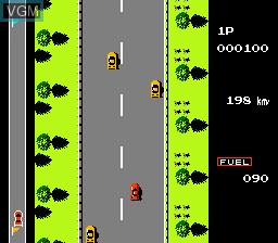 In-game screen of the game Road Fighter on Nintendo NES