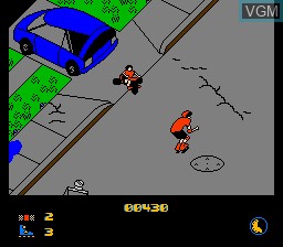 In-game screen of the game Rollerblade Racer on Nintendo NES