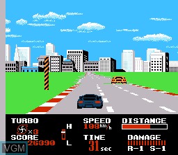 In-game screen of the game Chase H.Q. on Nintendo NES