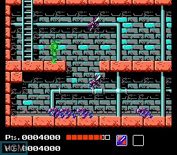 In-game screen of the game Teenage Mutant Ninja Turtles on Nintendo NES