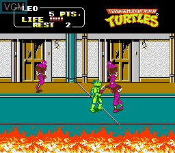 In-game screen of the game Teenage Mutant Ninja Turtles II - The Arcade Game on Nintendo NES