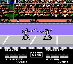 In-game screen of the game Track & Field II on Nintendo NES