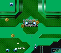 In-game screen of the game Alpha Mission on Nintendo NES
