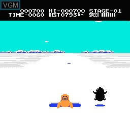 In-game screen of the game Kekkyoku Nankyoku Daibouken on Nintendo NES