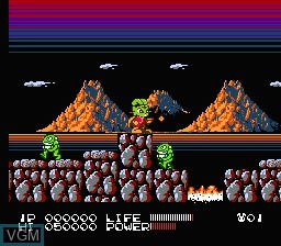 In-game screen of the game Bucky O'Hare on Nintendo NES