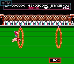 In-game screen of the game Circus Charlie on Nintendo NES