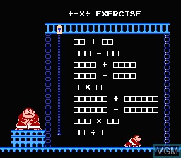 In-game screen of the game Donkey Kong Jr. Math on Nintendo NES