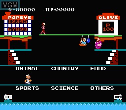 In-game screen of the game Popeye no Eigo Asobi on Nintendo NES