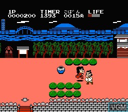 In-game screen of the game Ganbare Goemon! Karakuri Douchuu on Nintendo NES
