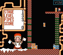 In-game screen of the game Gorby no Pipeline Daisakusen on Nintendo NES