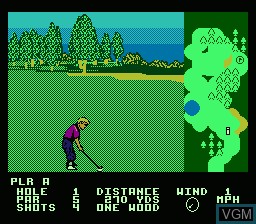 In-game screen of the game Greg Norman's Golf Power on Nintendo NES
