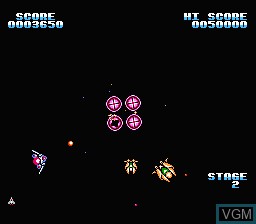 In-game screen of the game Gyruss on Nintendo NES