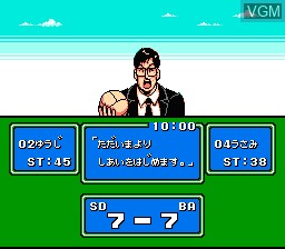 In-game screen of the game Honoo no Doukyuuji - Dodge Danpei on Nintendo NES