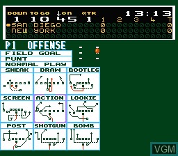 In-game screen of the game John Elway's Quarterback on Nintendo NES