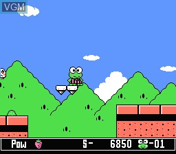In-game screen of the game Kero Kero Keroppi no Daibouken 2 - Donuts Ike ha Oosawagi! on Nintendo NES