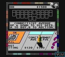 In-game screen of the game Monopoly on Nintendo NES