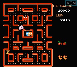 In-game screen of the game Ms. Pac-Man on Nintendo NES