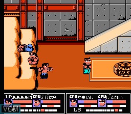 In-game screen of the game Nekketsu Kakutou Densetsu on Nintendo NES