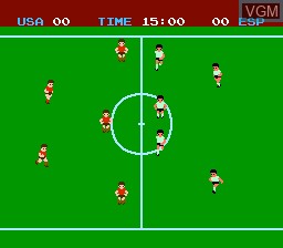 In-game screen of the game Soccer on Nintendo NES