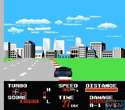 In-game screen of the game Chase H.Q. on Nintendo NES