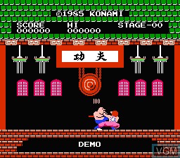 In-game screen of the game Yie Ar Kung Fu on Nintendo NES