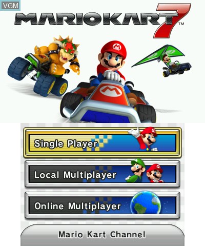 Title screen of the game Mario Kart 7 on Nintendo 3DS