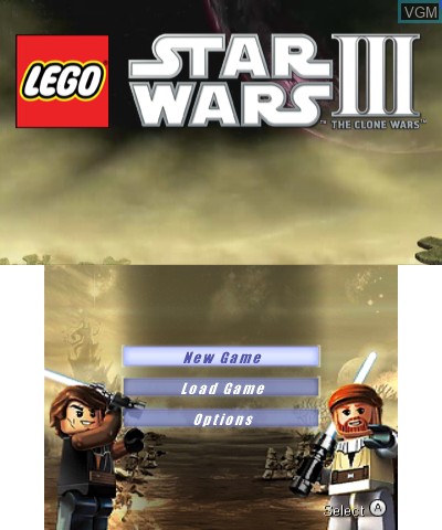 Title screen of the game LEGO Star Wars III - The Clone Wars on Nintendo 3DS